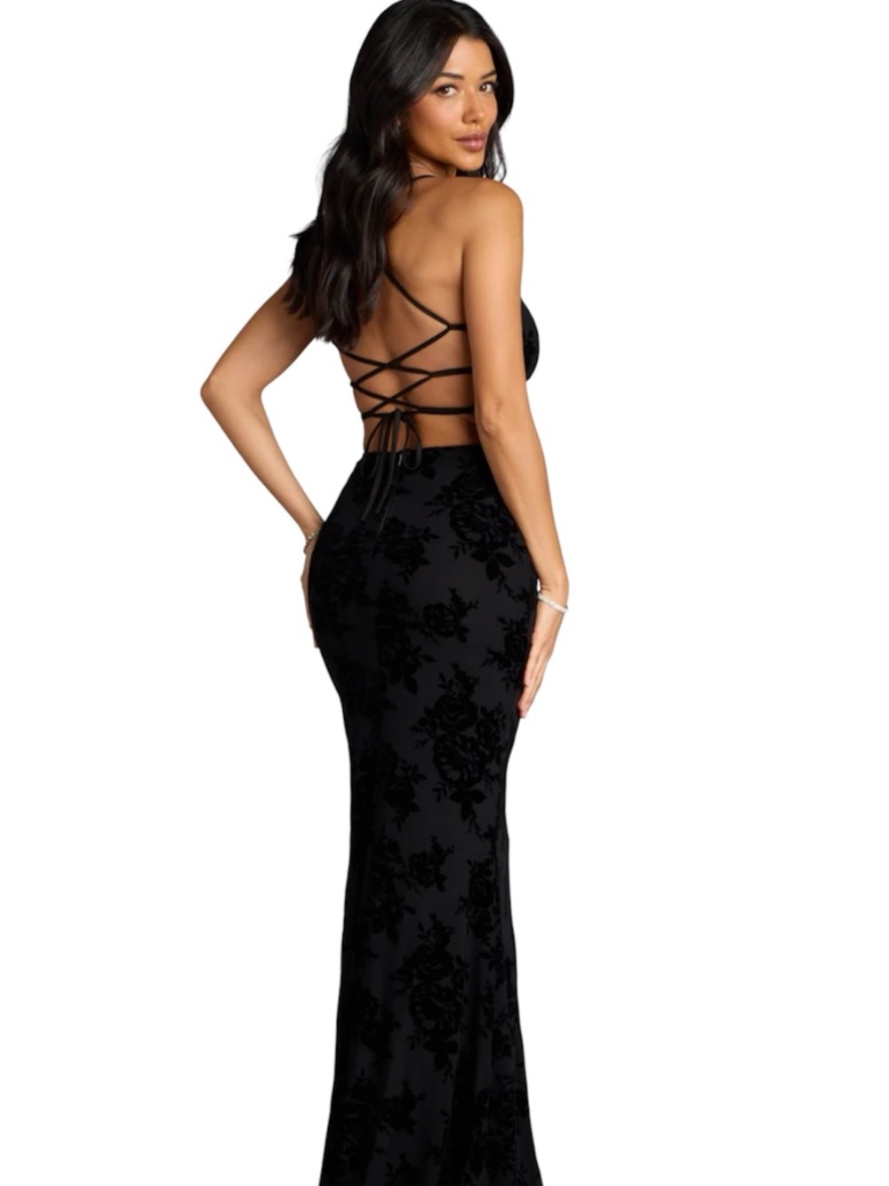 Windsor Bethany Lace-Up Mesh Mermaid Formal Dress NWT - Picture 2 of 6